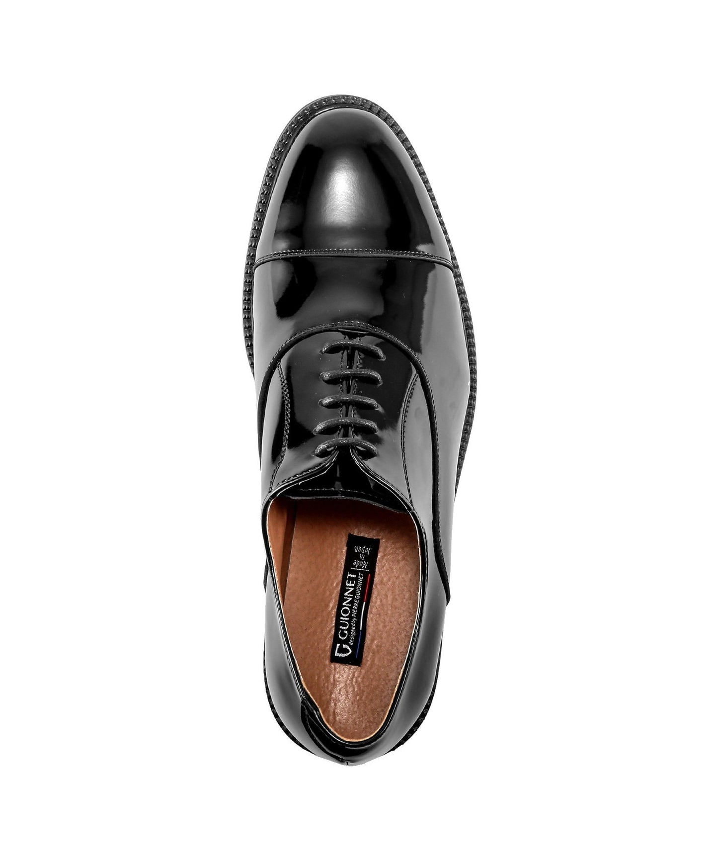 Inner feather straight tip enamel shoes